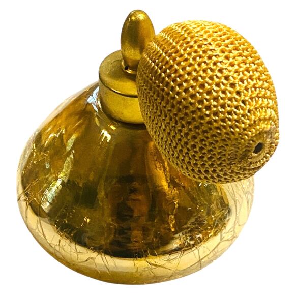 Empty HolmSpray 300/15 Perfume Atomizer Gold Crackle Glass Vanity Bottle A1057 - Picture 2 of 10
